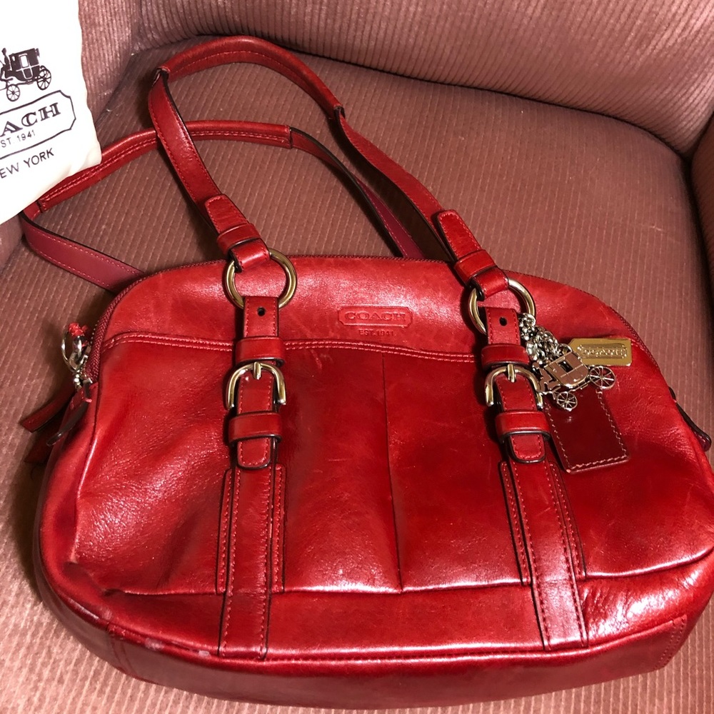 Red leather coach bag